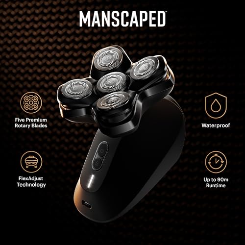 manscaped مانسكيبيد® ذا دوم شيفر™ برو باقة - ماكينة حلاقة للرأس للرجال الصلع، تصميم بخمسة شفرات دوارة مع تكنولوجيا سكين سيف® وفليكس أداست، جل حلاقة كهربائي للرأس والوجه، لوشن ما بعد الحلاقة دوم سوزر - Image 3