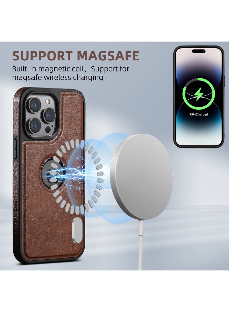 Aookay Designed for iPhone 16 Pro Max Case Compatible with MagSafe Leather Slim Logo View Luxury Elegant Thin Protective Cover (Deep Brown) - Image 5