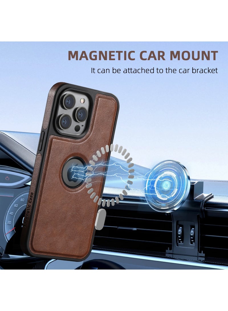 Aookay Designed for iPhone 16 Pro Max Case Compatible with MagSafe Leather Slim Logo View Luxury Elegant Thin Protective Cover (Deep Brown) - Image 4