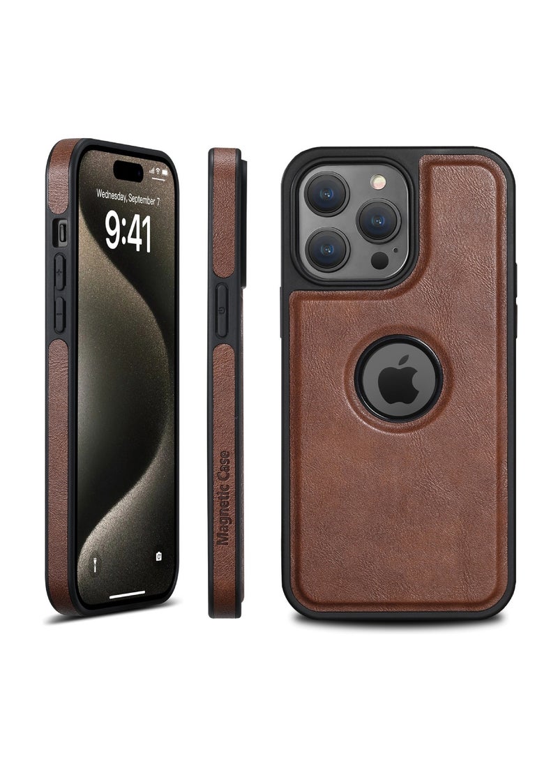 Aookay Designed for iPhone 16 Pro Max Case Compatible with MagSafe Leather Slim Logo View Luxury Elegant Thin Protective Cover (Deep Brown) - Image 1