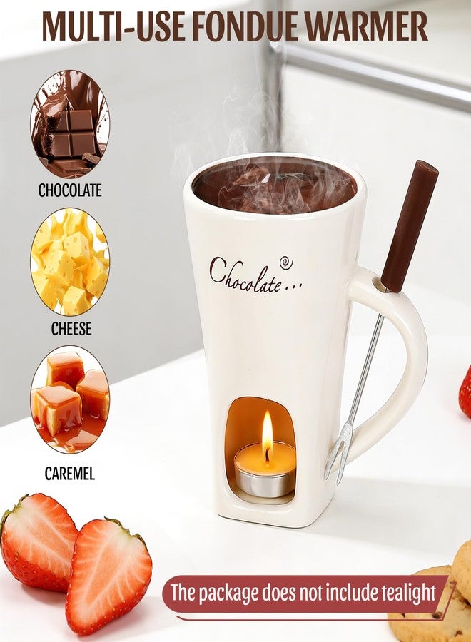 VAlinks 2 Pack Fondue Pot Ceramic Mini Chocolate Fondue Mugs Set with Forks Personal Porcelain Melting Cups for Caramel，Cheese, Butter, Suitable for Home Party Dating Gifts (White & Brown) - Image 3