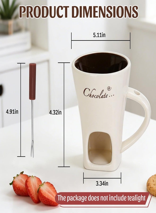 VAlinks 2 Pack Fondue Pot Ceramic Mini Chocolate Fondue Mugs Set with Forks Personal Porcelain Melting Cups for Caramel，Cheese, Butter, Suitable for Home Party Dating Gifts (White & Brown) - Image 4