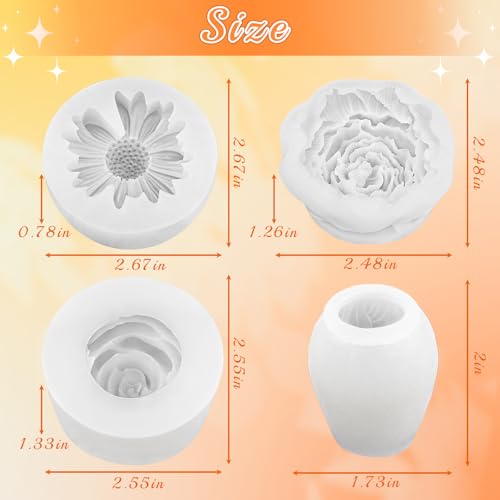 ZQYSING 4 Pcs Flower Silicone Molds Set, 3D Floral Silicone Molds Daisy, Peony, Rose, Tulips, Easy Release, Ideal for DIY Candles, Soap, Epoxy Resin Casting Mom Gifts - Image 3
