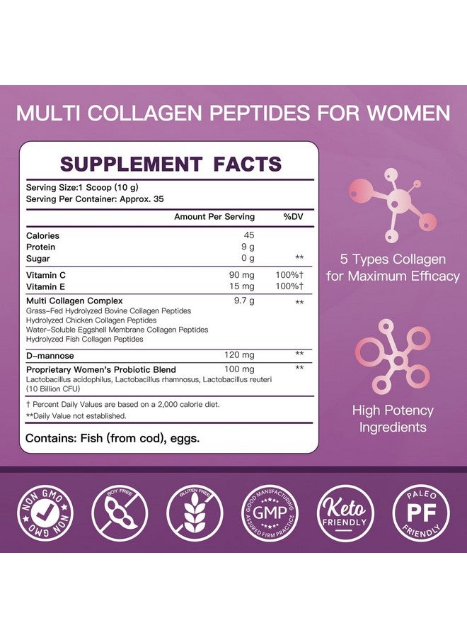 ZEBORA ZEBORA Multi Collagen Peptides Powder for Women - Hydrolyzed Collagen Peptides with D-Mannose & Women's Probiotics - Supports Skin, Hair, Nails, and Urinary Tract Health, Unflavored, 35 Servings  - Image 2