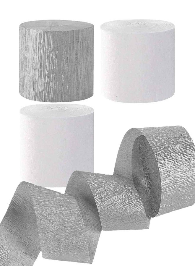AIM & GGKK Wedding Crepe Paper Streamers(White and Silver) 1.8 Inch Widening 6 Rolls Party Streamer Festival Party Decorations,a roll of 25m/82ft Per Volume for Christmas Party Decoration - Image 1