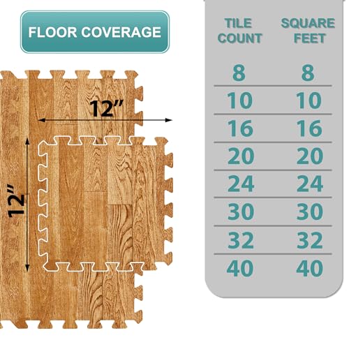 Sorbus Wood Grain Floor Mats Foam Interlocking Mats Each Tile 1 Square Foot 38Inch Thick Flooring Wood Mat Tiles Home Office Playroom Basement Trade Show 16 Tiles16 Sq ft Wood Grain Pine - Image 3