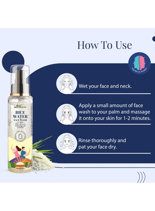 Satthwa Glass Skin Rice Water Face Wash 100Ml Gentle Exfoliator & Brightening Cleanser With Niacinamide Lactic Acid & 1% Salicylic Acid Hydrating Facial Wash For Radiant Clear & Even Skin Tone - Image 4