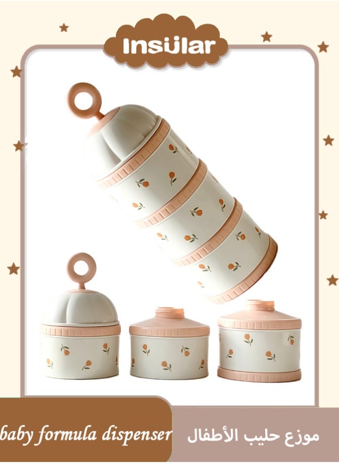 insular 3-Layer Milk Powder Container, Tulip Pattern Portable Formula Dispenser with Airtight Sealing & 45° Spout, Stackable Travel Baby Food Storage for Formula, Cereal & Snacks, Night Feeding Essential - Image 1