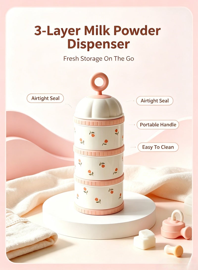 insular 3-Layer Milk Powder Container, Tulip Pattern Portable Formula Dispenser with Airtight Sealing & 45° Spout, Stackable Travel Baby Food Storage for Formula, Cereal & Snacks, Night Feeding Essential - Image 2