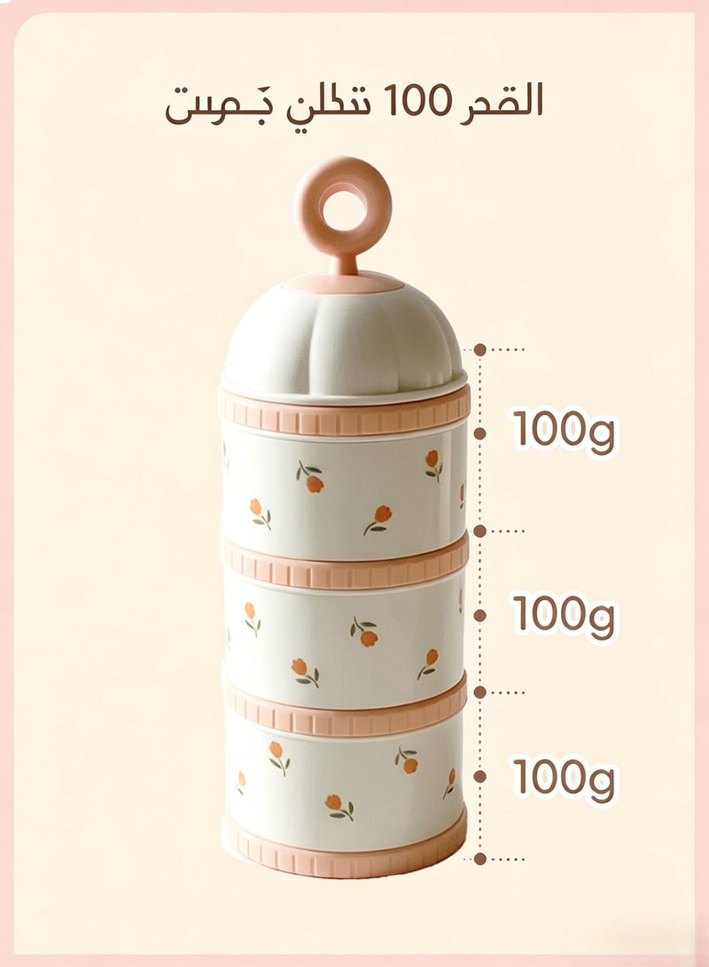 insular 3-Layer Milk Powder Container, Tulip Pattern Portable Formula Dispenser with Airtight Sealing & 45° Spout, Stackable Travel Baby Food Storage for Formula, Cereal & Snacks, Night Feeding Essential - Image 5