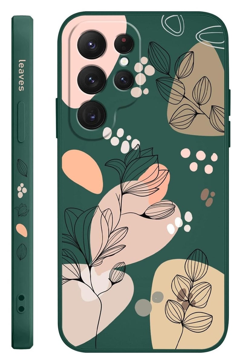 for Samsung Galaxy S22 Ultra Case, S22 Ultra Phone Cover Fashionable Morandi Flowers Designs Soft Silicone Drop Protective Fingerprint Women Girl for Samsung S22 Ultra Case-Dark Green 2 - Image 1