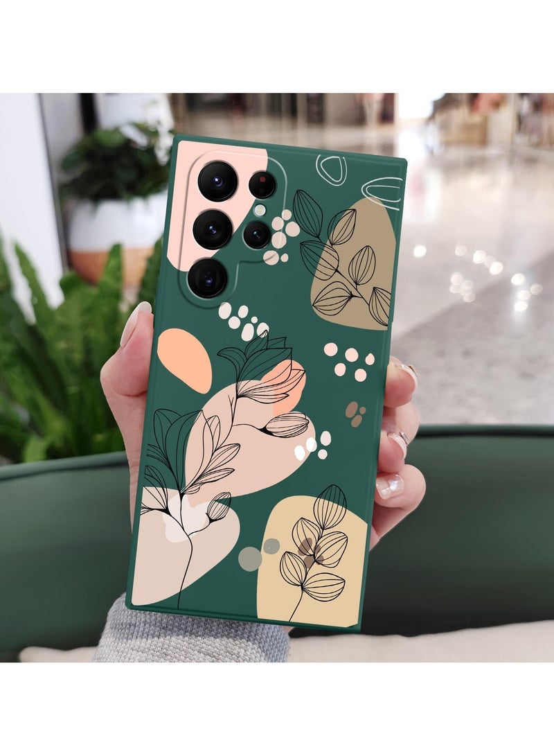 for Samsung Galaxy S22 Ultra Case, S22 Ultra Phone Cover Fashionable Morandi Flowers Designs Soft Silicone Drop Protective Fingerprint Women Girl for Samsung S22 Ultra Case-Dark Green 2 - Image 2