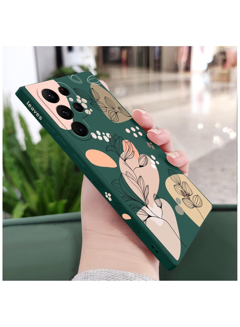 for Samsung Galaxy S22 Ultra Case, S22 Ultra Phone Cover Fashionable Morandi Flowers Designs Soft Silicone Drop Protective Fingerprint Women Girl for Samsung S22 Ultra Case-Dark Green 2 - Image 3