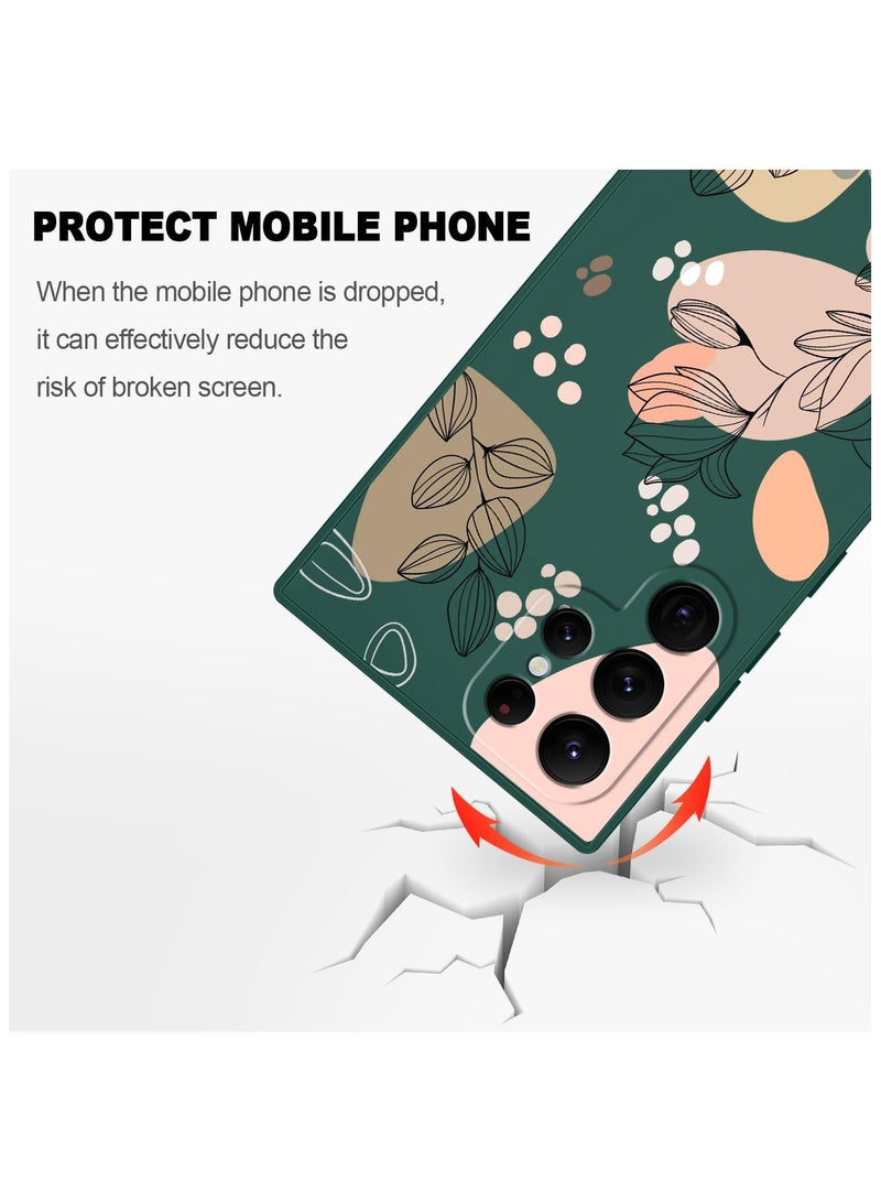 for Samsung Galaxy S22 Ultra Case, S22 Ultra Phone Cover Fashionable Morandi Flowers Designs Soft Silicone Drop Protective Fingerprint Women Girl for Samsung S22 Ultra Case-Dark Green 2 - Image 5