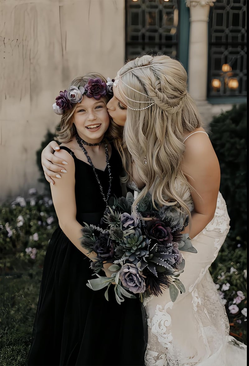 June Bloomy Women Rose Floral Crown Hair Wreath Leave Flower Headband with Adjustable Ribbon (Purple) - Image 4