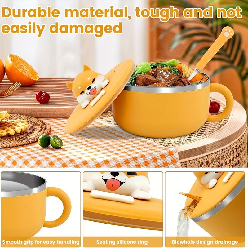 Husky Bowl with Spoon 1200ML Large Instant Salad and Noodle Bowl Cartoon Design - Image 4