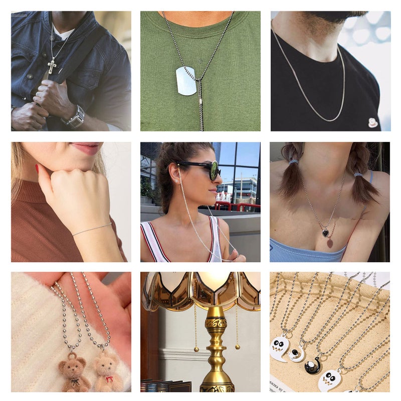 KinHom 50-Pack Dog Tag Chain Ball Chain Necklace Bulk, Beaded Necklace Chains for Jewelry Making DIY Crafts, Military Blank Dog Tag Necklace for Men, Silver Nickel Plated Metal 24" Long 2.4mm Ball Bead Chain - Image 4