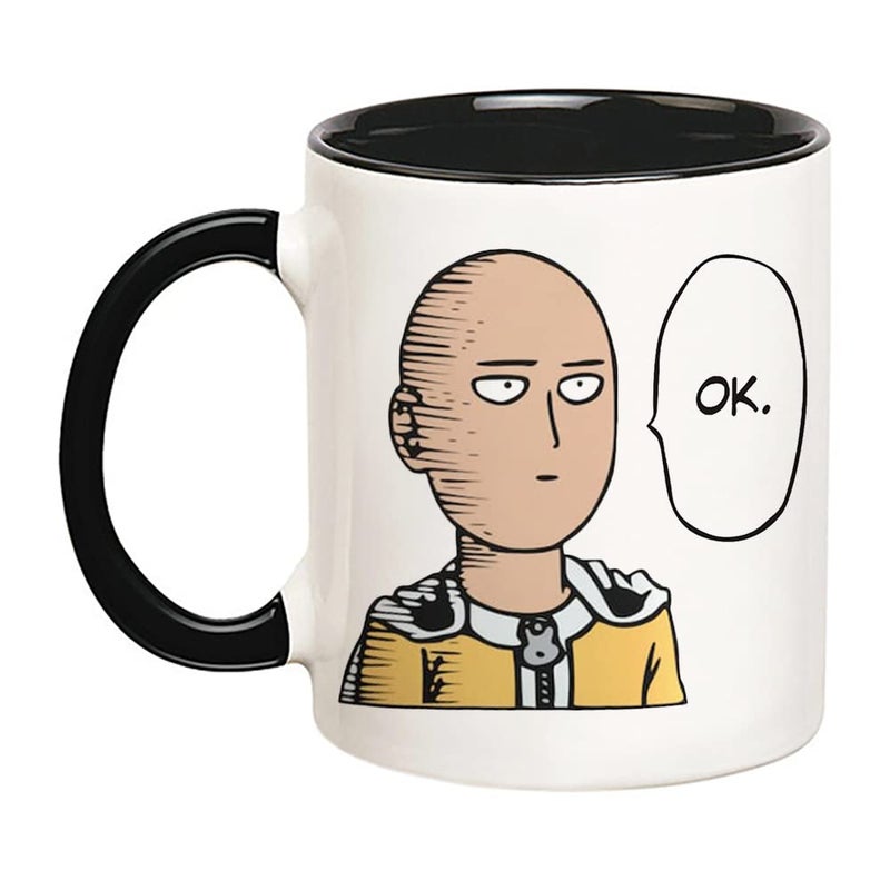 Fonhark Saitama One Punch Man Ok Ceramic Mug Anime Coffee Cup 11 Oz Novelty Coffee MugCup