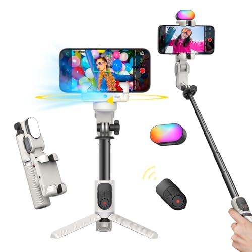 AOCHUAN Gimbal Stabilizer for iPhone, Sefie Stick Tripod with Auto Face Tracking for TIK Tok YouTube Video Recording, 4 in 1 Gimbal Stabilizer with 360° Rotation for iPhone/Andriod -M1 Pro White - Image 1