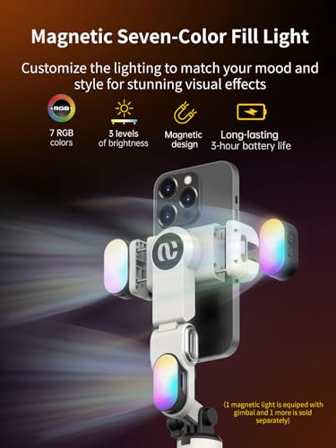 AOCHUAN Gimbal Stabilizer for iPhone, Sefie Stick Tripod with Auto Face Tracking for TIK Tok YouTube Video Recording, 4 in 1 Gimbal Stabilizer with 360° Rotation for iPhone/Andriod -M1 Pro White - Image 4