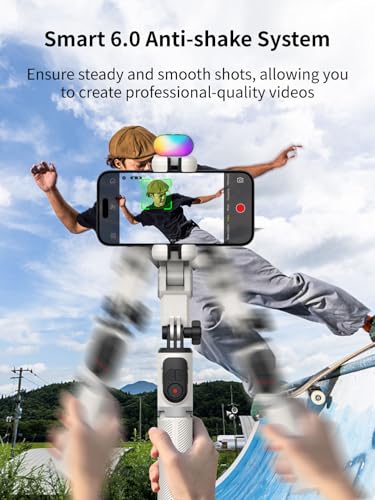 AOCHUAN Gimbal Stabilizer for iPhone, Sefie Stick Tripod with Auto Face Tracking for TIK Tok YouTube Video Recording, 4 in 1 Gimbal Stabilizer with 360° Rotation for iPhone/Andriod -M1 Pro White - Image 3