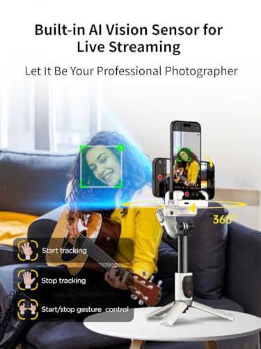 AOCHUAN Gimbal Stabilizer for iPhone, Sefie Stick Tripod with Auto Face Tracking for TIK Tok YouTube Video Recording, 4 in 1 Gimbal Stabilizer with 360° Rotation for iPhone/Andriod -M1 Pro White - Image 2