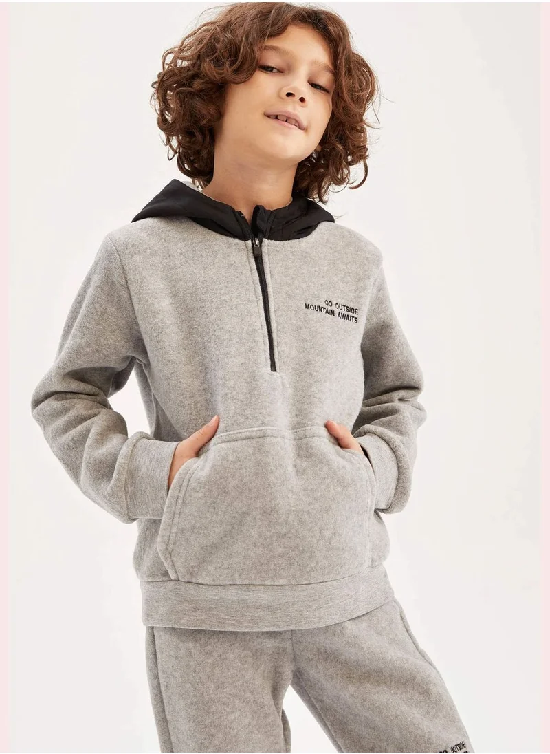 DeFacto Boy Hooded Long Sleeve Knitted Sweatshirt