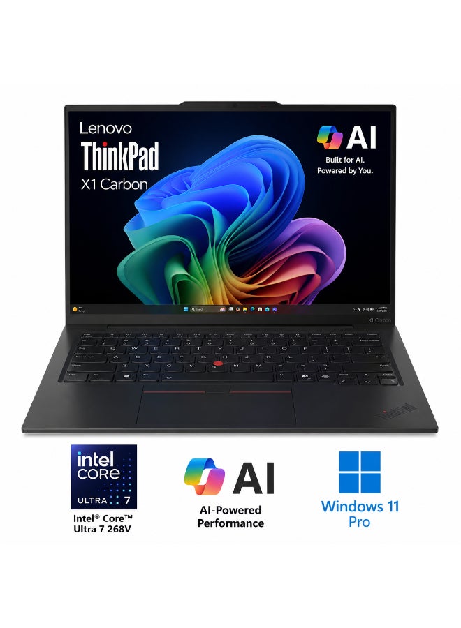لينوفو لابتوب ثينك باد X1 كاربون الجيل 13 إصدار أورا، شاشة 14" WUXGA IPS 500 نيت مضادة للتوهج، معالج إنتل كور ألترا 7 268V، 32GB ذاكرة LPDDR5X، 1TB SSD، رسومات إنتل آرك 140V، ويندوز 11 برو | 21NS005UUS - Image 1