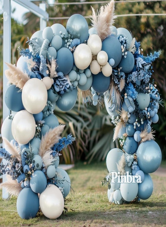 Pinbra قوس بالونات أزرق ترابي مزدوج الحشو، بألوان رمادي فاتح، أزرق باستيل، أبيض، رملي، ولؤلؤي، مثالي لتزيين حفلات استقبال المولود، وأعياد الميلاد، وحفلات توديع العزوبية، وحفلات الزفاف، وحفلات التخرج. - Image 2