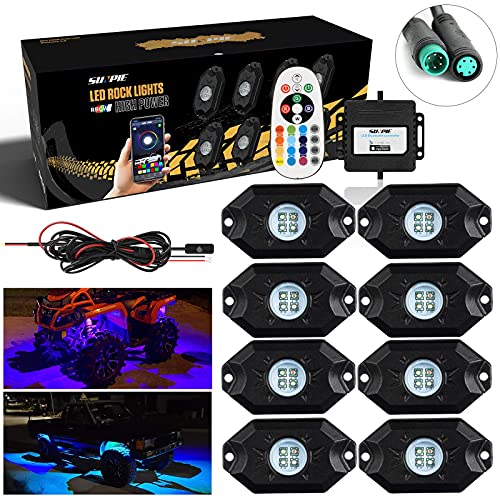 SUNPIE 8 Pods RGBW Rock Lights Aluminium Metal Underglow Light Kit App Control RF Voice Mode Music Mode Multicolor Wheel Well Lights for Off Road Trucks SUV ATV UTV Trailer Boats - Image 1