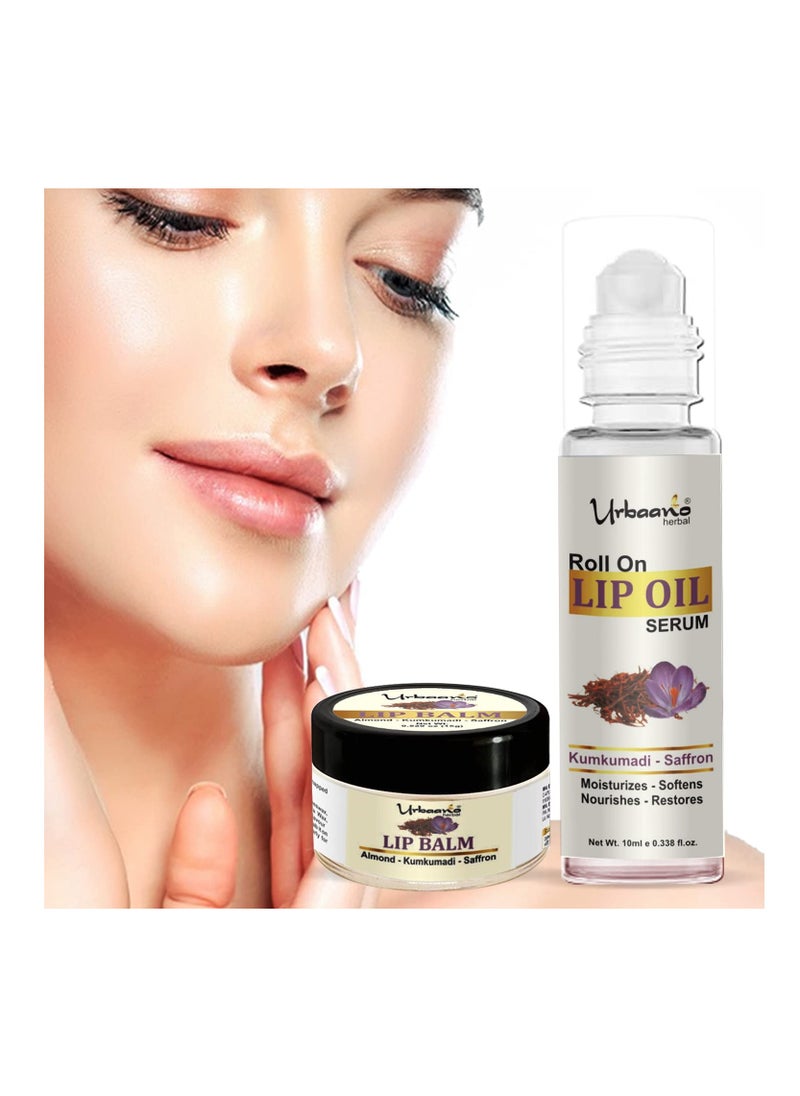 Urbaano herbal - Urbaano Herbal Lip Balm Lip Oil Serum Combo Tint free Kumkumadi Hydrates Softens Restores Natural Colour to Dark Dry Pigmented and Chapped Lips - Image 1