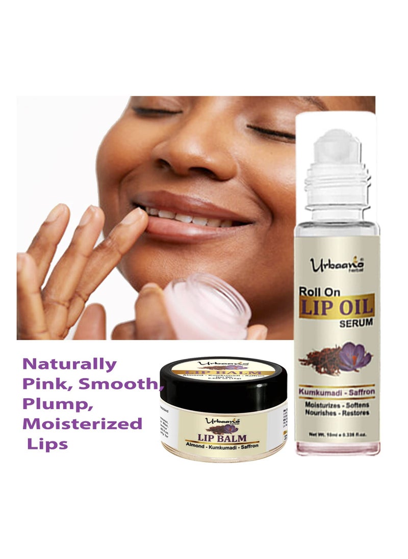 Urbaano herbal - Urbaano Herbal Lip Balm Lip Oil Serum Combo Tint free Kumkumadi Hydrates Softens Restores Natural Colour to Dark Dry Pigmented and Chapped Lips - Image 1