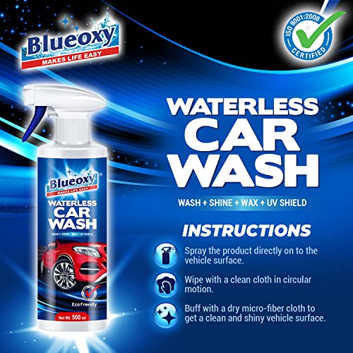 BLUEOXY Waterless Car Wash & Wax | Quick Car Detailing | Cleans, Shines & Protects | Carnauba Wax Shiner | Dry Wash Shiner | Ecological Formulation | 500 ML | RTU Spray |QTY 1 - Image 3