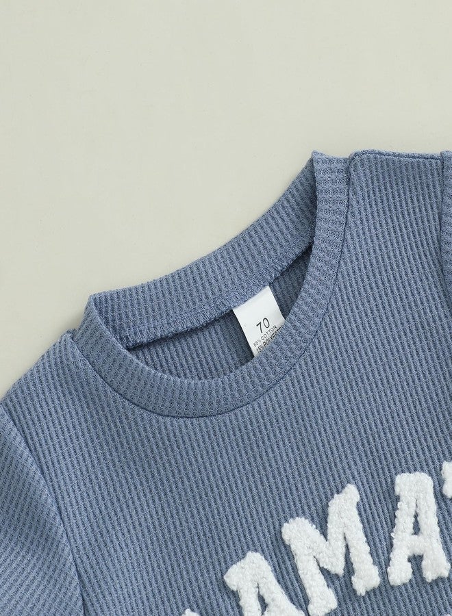 Douhoow Baby Boy Summer Outfits Short Sleeve Mamas Boy Little Dude Embroidery Boy Romper Shorts Set Infant Waffle Clothes (Light Blue, 0-3 Months) - Image 5