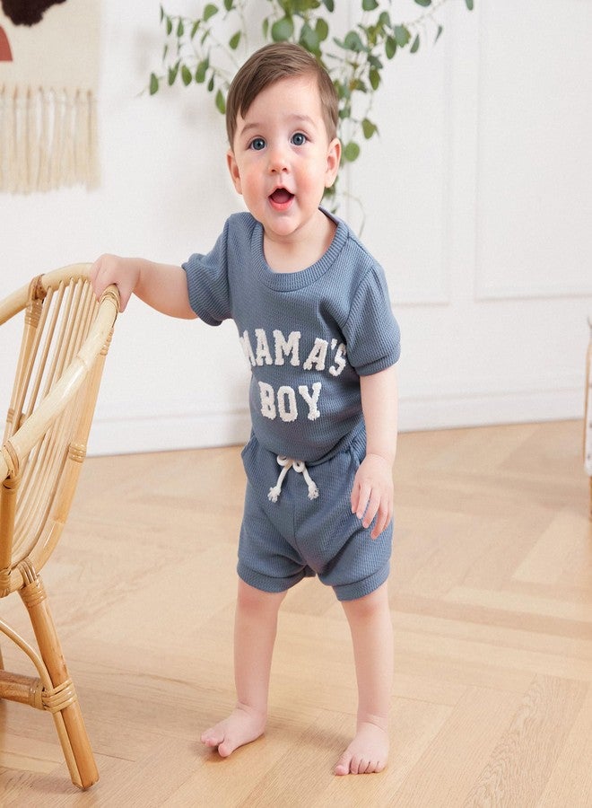 Douhoow Baby Boy Summer Outfits Short Sleeve Mamas Boy Little Dude Embroidery Boy Romper Shorts Set Infant Waffle Clothes (Light Blue, 0-3 Months) - Image 3