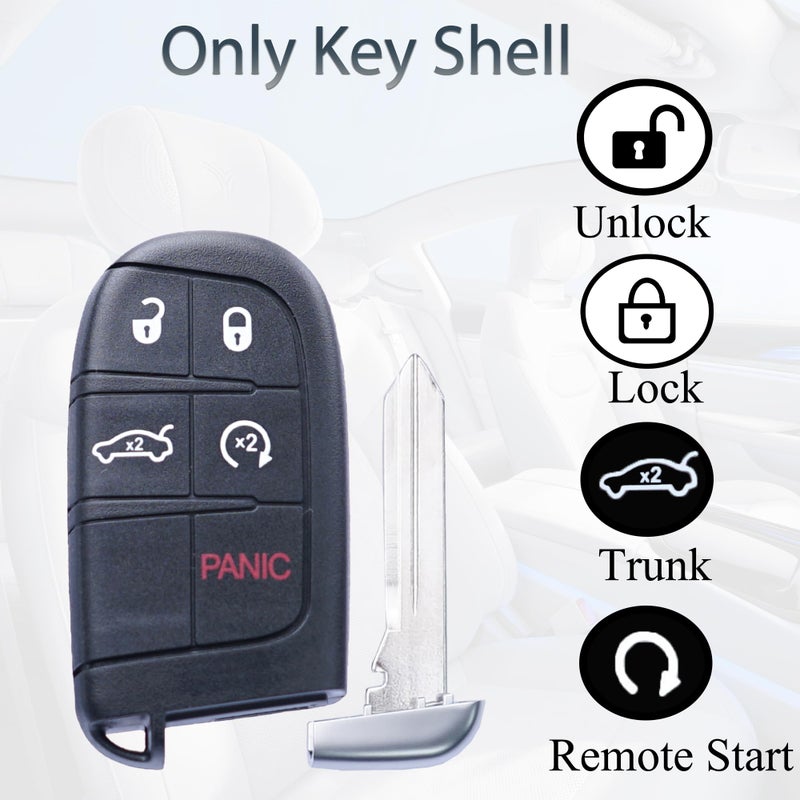 SUPALAND Key Fob Shell Case Replacement Fits for Jeep Grand Cherokee Compass Dodge Dart Durango Journey Chrysler 300 2014-2020 Keyless Entry Remote Control 5 Button Pad Cover Uncut Key - Image 4