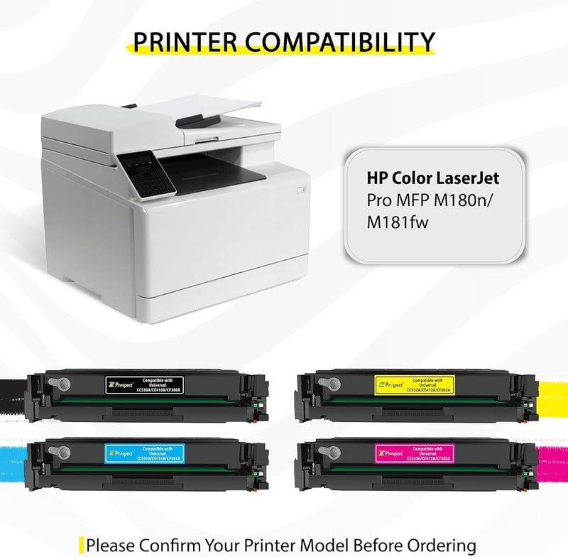 Prospect Toner 205A Cf530A Bk Cf531A Cy Cf532A Yl Cf533A Mg Full Set Compatible Cartridges With Hp Color Laserjet Pro Mfp M180N/ M181Fw ( Black Cyan Yellow Magenta 4-Pack ) - Image 3