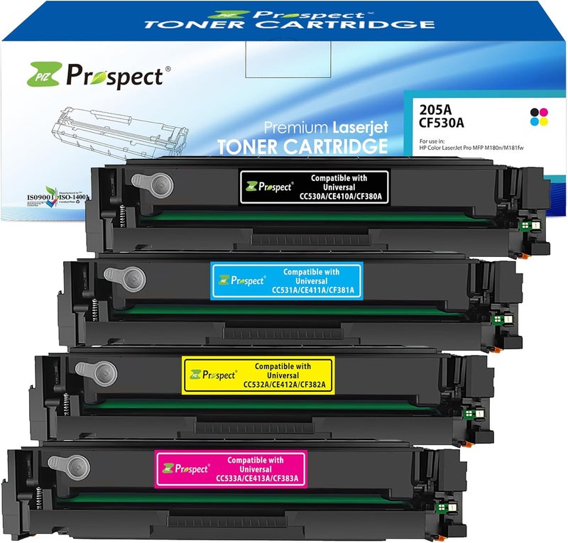 Prospect Toner 205A Cf530A Bk Cf531A Cy Cf532A Yl Cf533A Mg Full Set Compatible Cartridges With Hp Color Laserjet Pro Mfp M180N/ M181Fw ( Black Cyan Yellow Magenta 4-Pack ) - Image 1
