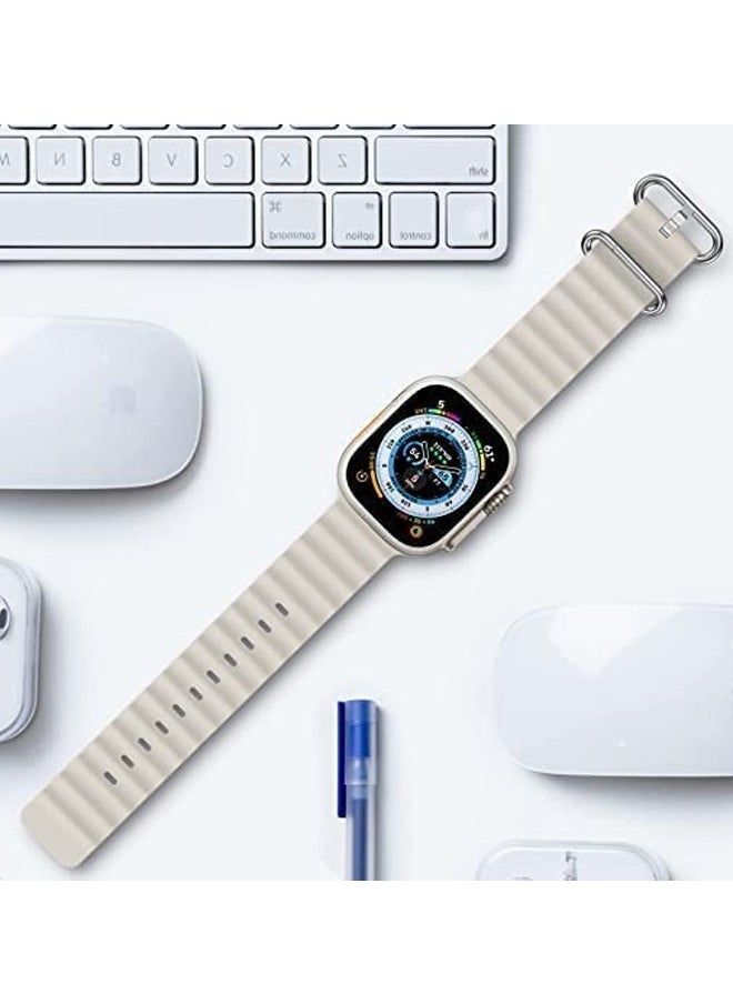Ocean - Soft Silicone Ocean Band Compatible with Apple Watch Ultra Band 49mm,45mm,44mm,42mm for Men Women High Qulaity Adjustable Bands for Apple iWatch Series 8,7,SE,6,5,4,3,2,1 off white - Image 1