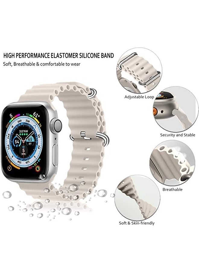 Ocean - Soft Silicone Ocean Band Compatible with Apple Watch Ultra Band 49mm,45mm,44mm,42mm for Men Women High Qulaity Adjustable Bands for Apple iWatch Series 8,7,SE,6,5,4,3,2,1 off white - Image 1
