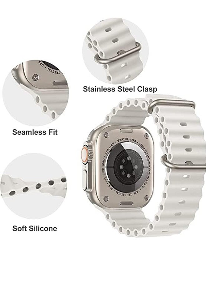 Ocean - Soft Silicone Ocean Band Compatible with Apple Watch Ultra Band 49mm,45mm,44mm,42mm for Men Women High Qulaity Adjustable Bands for Apple iWatch Series 8,7,SE,6,5,4,3,2,1 off white - Image 1