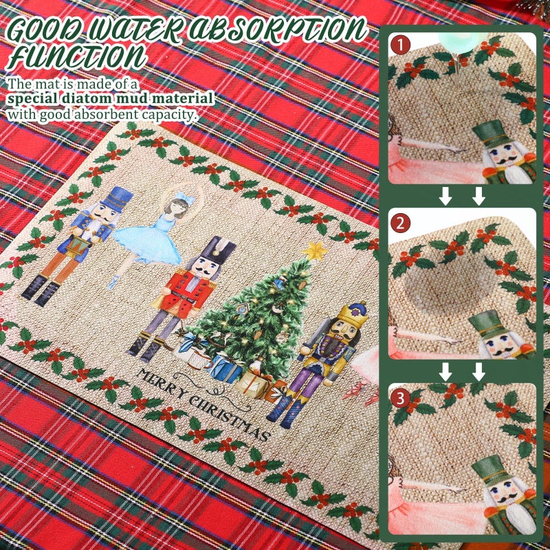 Tinideya Winter Dish Drying Mat for Kitchen Counter 12 x 20 Inch Coffee Bar Winter Mat Small Absorbent Holiday Dish Drainer Pad for Holiday Kitchen Accessories Decor(Nutcrackers) - Image 4