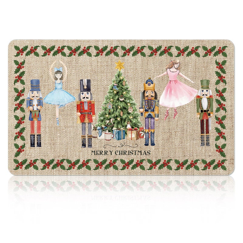 Tinideya Winter Dish Drying Mat for Kitchen Counter 12 x 20 Inch Coffee Bar Winter Mat Small Absorbent Holiday Dish Drainer Pad for Holiday Kitchen Accessories Decor(Nutcrackers) - Image 1