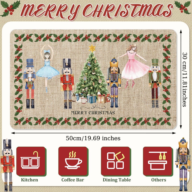 Tinideya Winter Dish Drying Mat for Kitchen Counter 12 x 20 Inch Coffee Bar Winter Mat Small Absorbent Holiday Dish Drainer Pad for Holiday Kitchen Accessories Decor(Nutcrackers) - Image 2