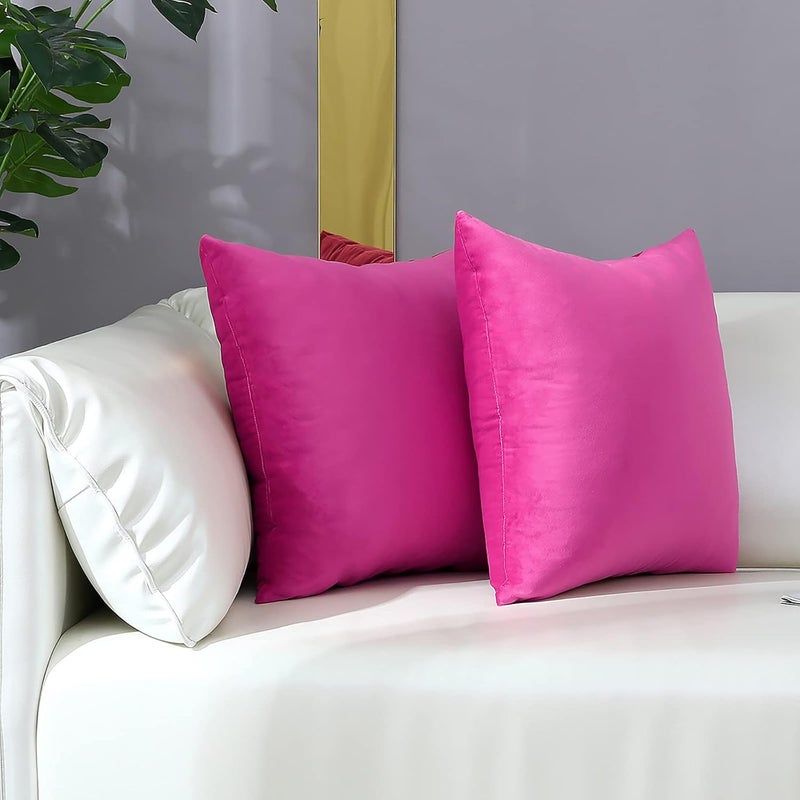 mixeoo Comfy Hot Pink Throw Pillow Covers Decorative Square Solid Thick Velvet Super Soft Cushion Cases Home Decor for Sofa Couch Living Room Chair, Set of 2, 18 x 18 Inch - Image 3