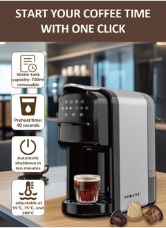 sokany 3 IN 1 Multiple Capsule Coffee Maker Automatic Nespresso Machine 1400W Black  - Image 2
