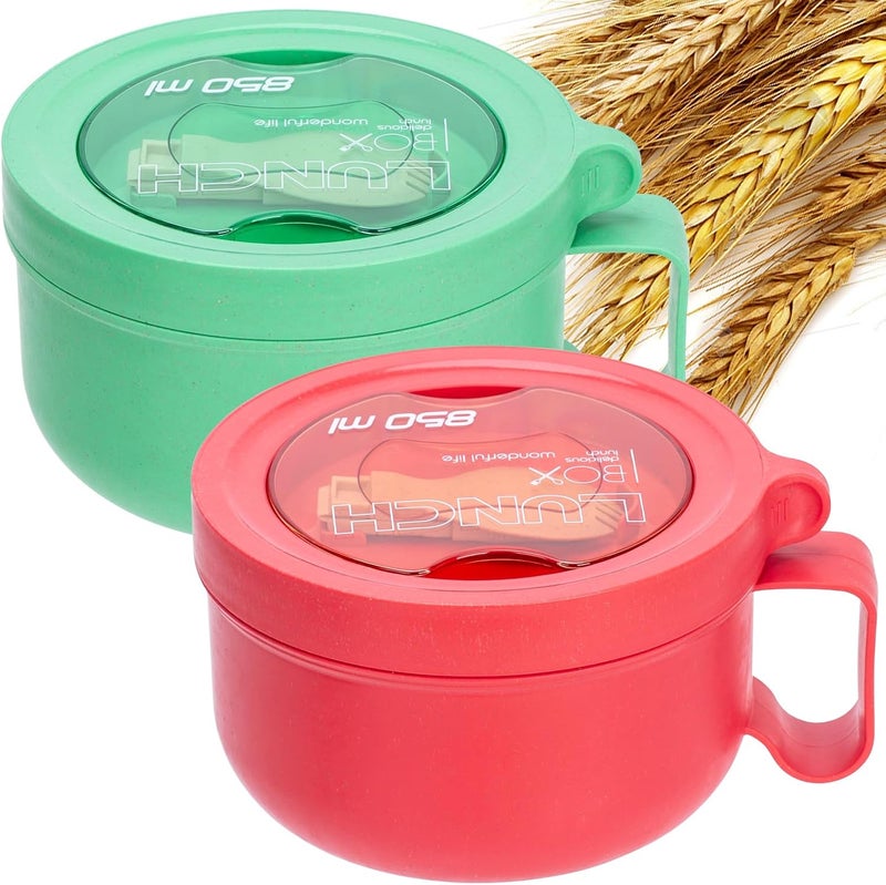 Ronanemon Microwave Ramen Bowl with Lid and Handle for Dorm Essentials,Microwave Soup Mugs Set of 2 for Soup and Instant Noodles,Oatmeal, Gumbo, Salad, BPA Free(Green Red) - Image 1