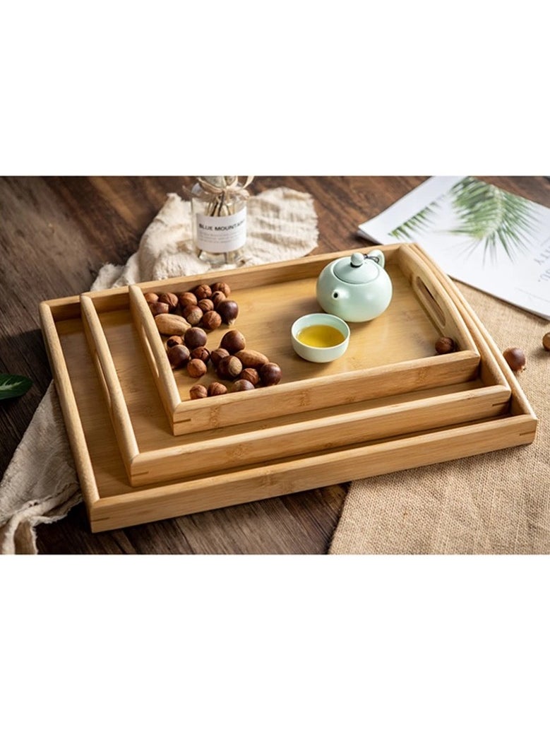 VIO Set of 3 Bamboo Tray Wooden Serving Tray Set With Handles Rectangular Platter Large Medium Small for Serving Food Drinks Snacks for Use in Kitchen Home Office Outdoor Restaurant Cafe  - Image 3