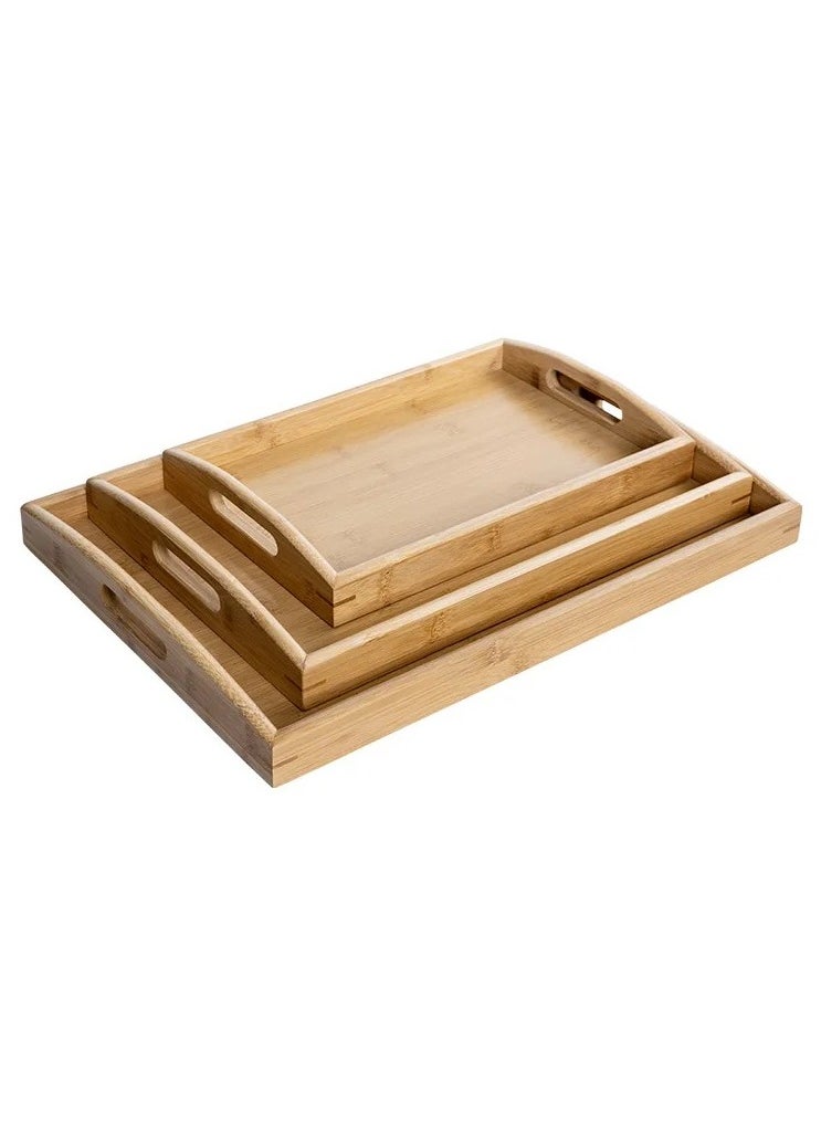 VIO Set of 3 Bamboo Tray Wooden Serving Tray Set With Handles Rectangular Platter Large Medium Small for Serving Food Drinks Snacks for Use in Kitchen Home Office Outdoor Restaurant Cafe  - Image 5