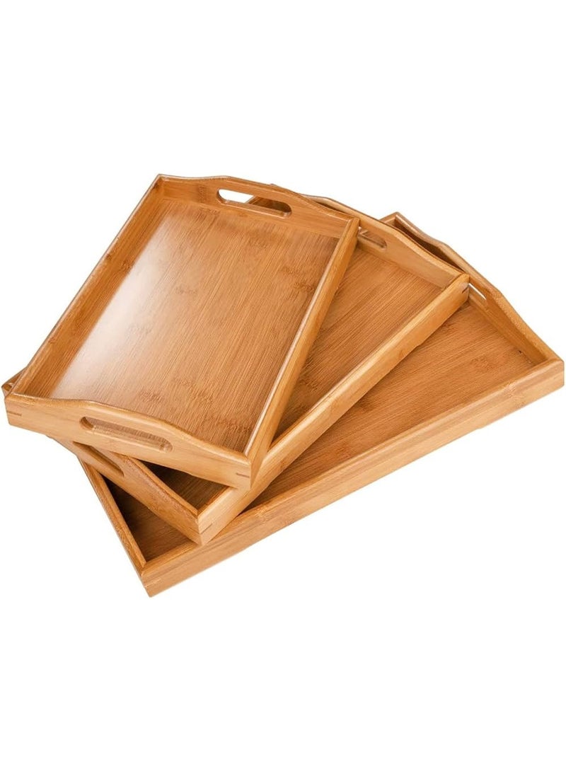 VIO Stackable Bamboo Serving Tray With Handles Set of 3  Decorative Nesting Wooden Trays to Serve Food Coffee and Breakfast in Bed Wooden Serving Tray Set With Handles Rectangular Platter Large Medium Small for Serving Food Drinks Snacks for Kitchen Home Office Outdoor Restaurant Cafe - Image 5